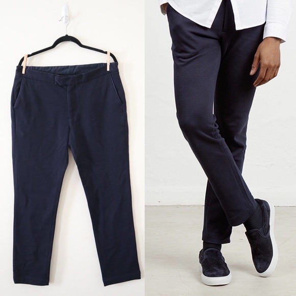 L’Estrange Other - L’Estrange London Men's XL Pique Trouser Woven Cotton Pants Navy Blue